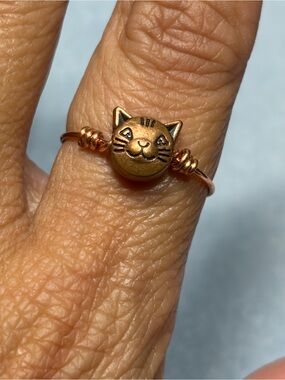 Whimsical Cat Charm Ring in Copper Tone